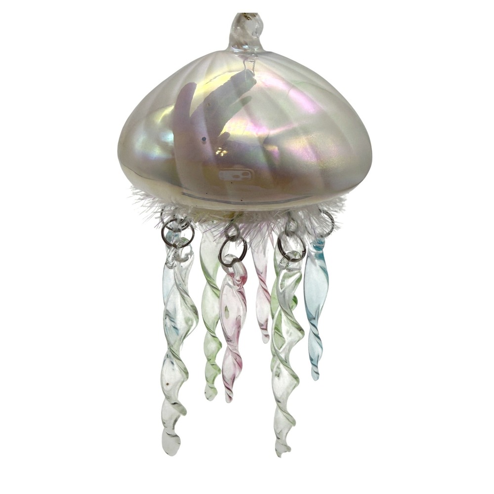 Iridescent Glass Jellyfish Christmas Ornament Coastal Beach Decor Hanging beach